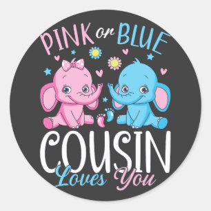 Roze of blauwe neef houdt van je olifant Baby Ronde Sticker