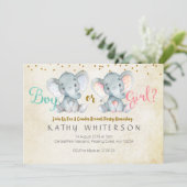 Roze of blauwe olifant gender reveal uitnodiging (Staand voorkant)