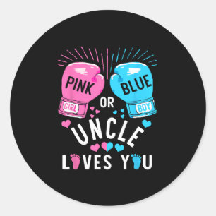 Roze of blauwe oom houdt van je boksen geslacht on ronde sticker