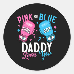 Roze of blauwe papa houdt van je boksen geslacht o ronde sticker