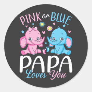 Roze of blauwe papa houdt van je olifant Baby Ronde Sticker