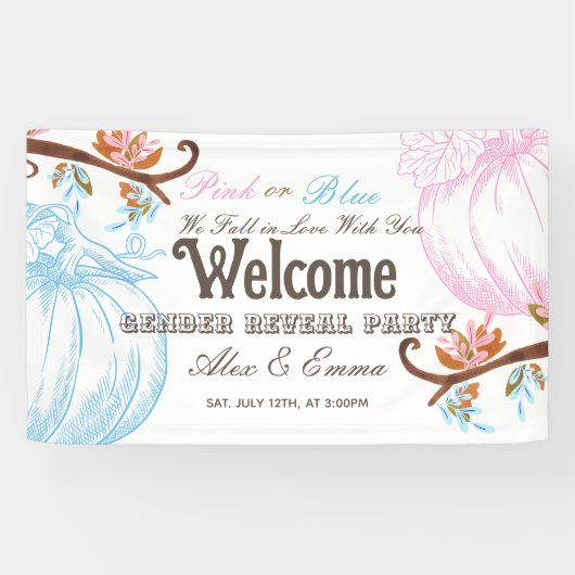 Roze of Blauwe Pompoen Geslacht onthullen Welkom Spandoek (Horizontaal)