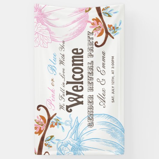 Roze of Blauwe Pompoen Geslacht onthullen Welkom Spandoek (Verticaal)