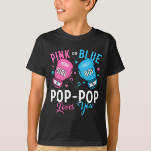 Roze of Blauwe Pop-pop houdt van je boksen Gender T-shirt