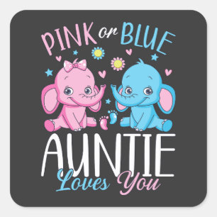 Roze of blauwe tante houdt van je olifant Baby Vierkante Sticker
