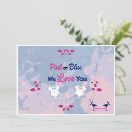 Roze of Blauwe Tie Dye Geslacht onthullen Uitnodig Kaart (Staand voorkant)