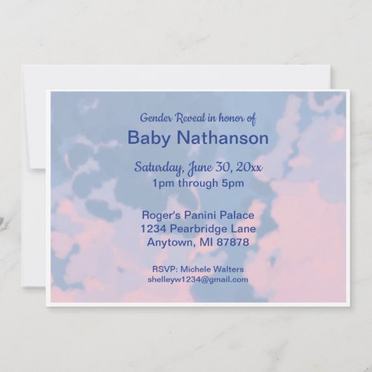 Roze of Blauwe Tie Dye Geslacht onthullen Uitnodig Kaart (Achterkant)