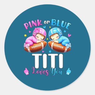 Roze of blauwe titi houdt van baby geslacht onthul ronde sticker
