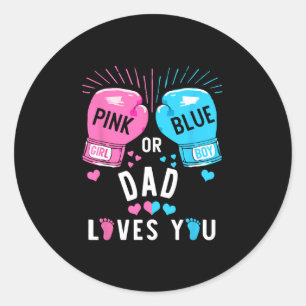 Roze of blauwe vader houdt van je boksen geslacht ronde sticker