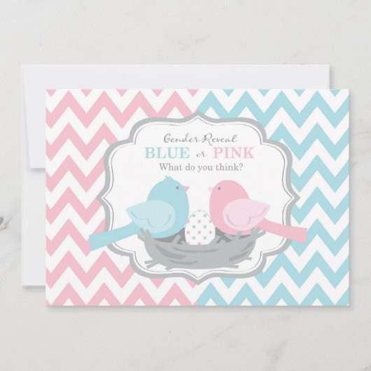 Roze of blauwe vogels en Chevron Gender onthulling Kaart (Voorkant)