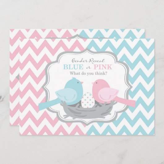 Roze of blauwe vogels en Chevron Gender onthulling Kaart (Voorkant / Achterkant)