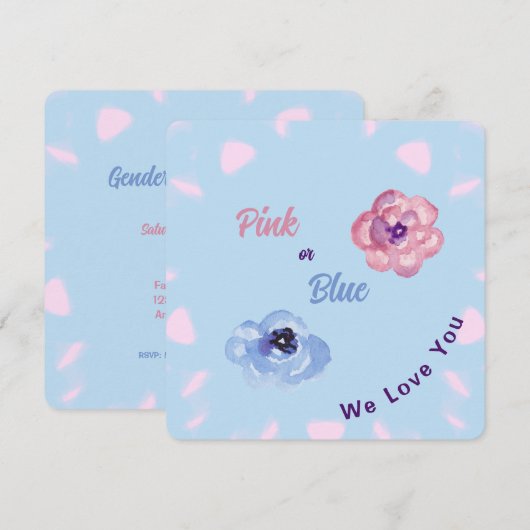 Roze of Blauwe Waterverf Bloemen Aangepast Geslach Kaart (Voorkant / Achterkant)