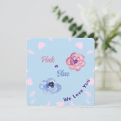 Roze of Blauwe Waterverf Bloemen Aangepast Geslach Kaart (Staand voorkant)