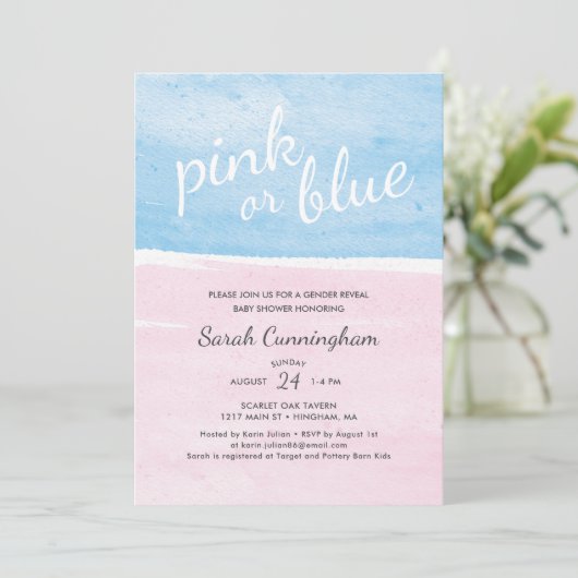 Roze of blauwe Waterverf Geslacht onthullen Baby s Kaart (Staand voorkant)