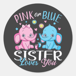 Roze of blauwe zus houdt van je olifant Baby Ronde Sticker