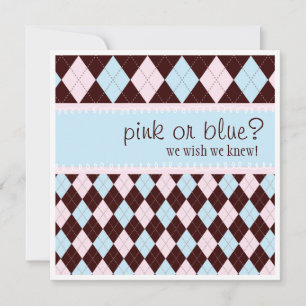 Roze of Blue Argyle Neutral Boy Girl Baby shower Kaart
