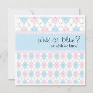 Roze of Blue Argyle Neutral Boy Girl Baby shower Kaart