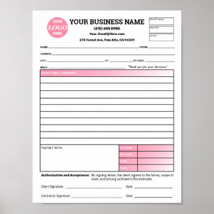 Roze offerte offerte offerteformulier voor aanneme poster