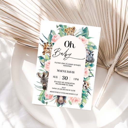 Roze Oh Baby Arched Safari Baby shower Kaart