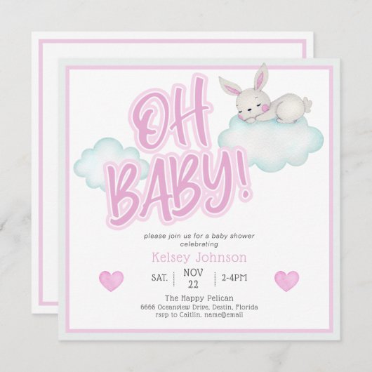 Roze Oh Baby Bosdieren Baby Shower Kaart (Voorkant / Achterkant)