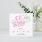 Roze Oh Baby Bosdieren Baby Shower Kaart (Staand voorkant)