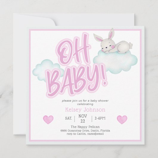 Roze Oh Baby Bosdieren Baby Shower Kaart (Voorkant)