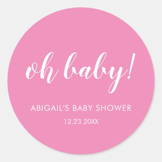 Roze Oh Baby Classic Round Sticker (Voorkant)