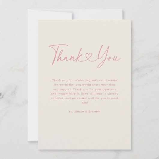 Roze Oh Baby Hart Kalligrafie Eenvoudig Baby showe Bedankkaart (Voorkant)