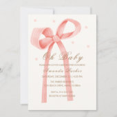 Roze Oh Baby Minimalistische Polka Dot Bow Baby sh Kaart (Voorkant)