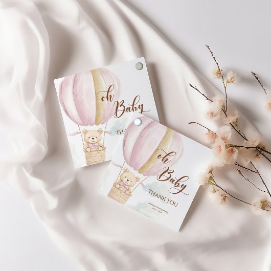 Roze Oh Baby Script Beer in Hete Luchtballon Douch Bedankjes Labels