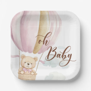 Roze Oh Baby Script Beer in Hete Luchtballon Showe Papieren Bordje