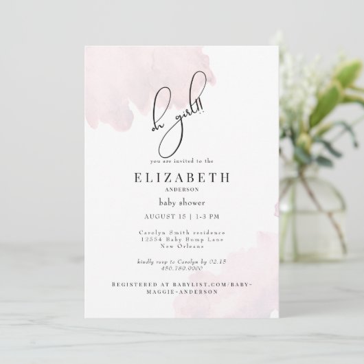 Roze Oh Meisje Baby shower Kaart (Staand voorkant)