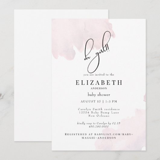 Roze Oh Meisje Baby shower Kaart (Voorkant / Achterkant)