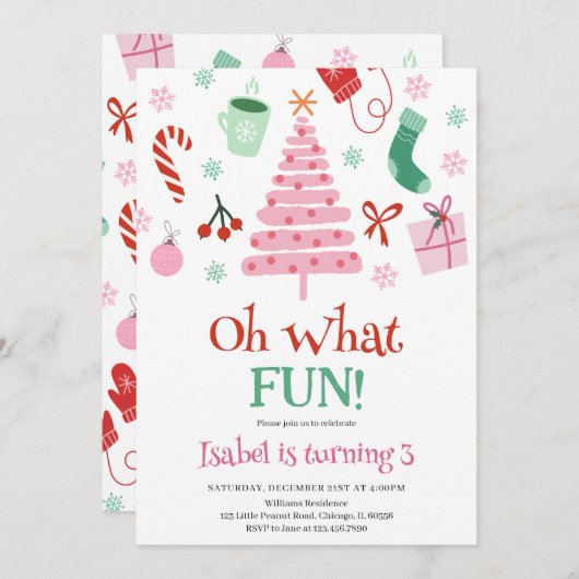 Roze Oh wat een leuk kerstfeest Kaart (Voorkant / Achterkant)