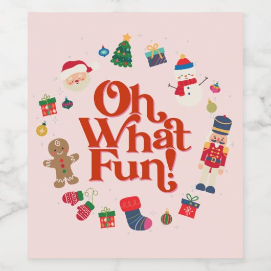 Roze Oh wat een leuk kerstfeest Wijn Etiket (Enkel label)