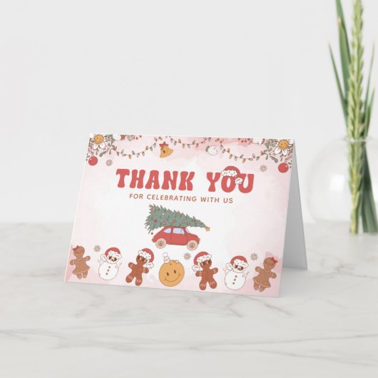 Roze Oh Wat Leuk Kerstfeest Dankkaart Bedankkaart (Voorkant)