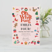 Roze Oh Wat leuk Kerstmis Winter Verjaardagsfeest Kaart (Staand voorkant)