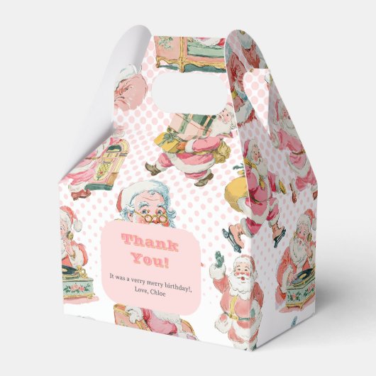 Roze Oh Wat Leuk-Retro Groovy Kerstman Verjaardag Bedankdoosjes (Voorkant Zijde)