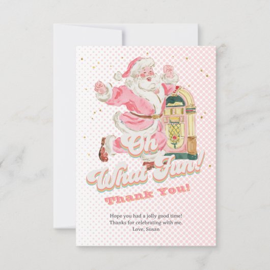 Roze Oh Wat Leuk-Retro Groovy Kerstman Verjaardag Bedankkaart (Voorkant)