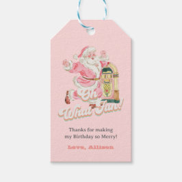 Roze Oh Wat Leuk, Retro Groovy Kerstman Verjaardag Cadeaulabel