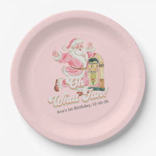 Roze Oh Wat Leuk-Retro Groovy Kerstman Verjaardag Papieren Bordje