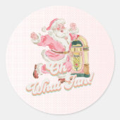 Roze Oh Wat Leuk-Retro Groovy Kerstman Verjaardag Ronde Sticker (Voorkant)