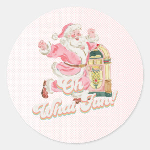 Roze Oh Wat Leuk-Retro Groovy Kerstman Verjaardag Ronde Sticker