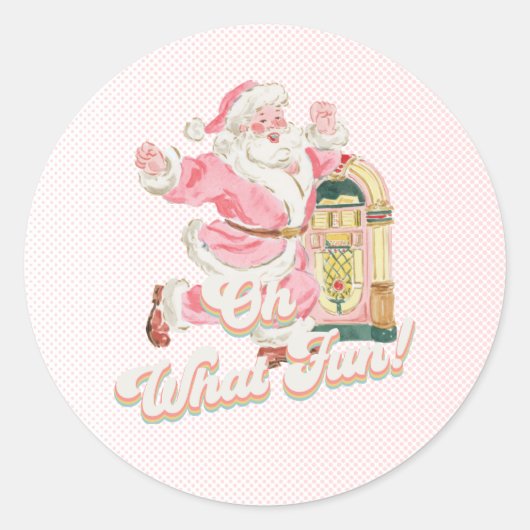 Roze Oh Wat Leuk-Retro Groovy Kerstman Verjaardag Ronde Sticker (Voorkant)