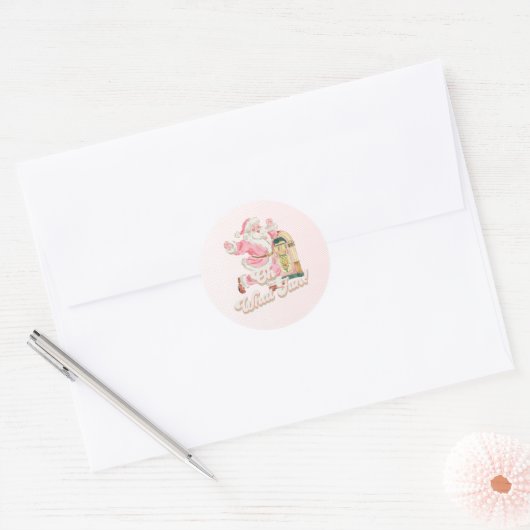 Roze Oh Wat Leuk-Retro Groovy Kerstman Verjaardag Ronde Sticker (Envelop)