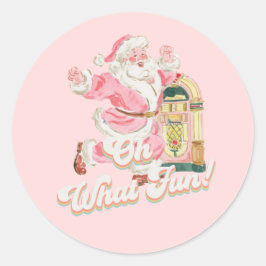 Roze Oh Wat Leuk-Retro Kerstfeest Ronde Sticker