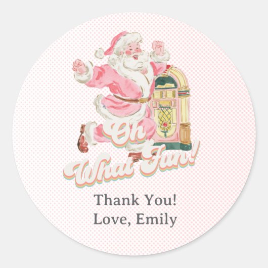 Roze Oh Wat leuk-retro kerstman feest Dank u Ronde Sticker (Voorkant)