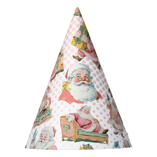 Roze Oh Wat Leuk-Retro Kerstman Thema Verjaardag Feesthoedjes (Voorkant)