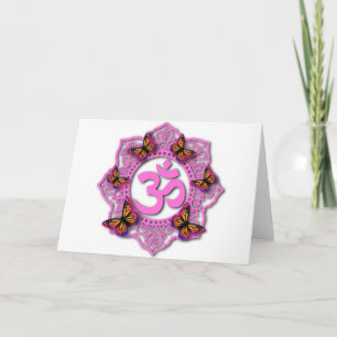 Roze ohm mandala design met Monarch butterflies Kaart