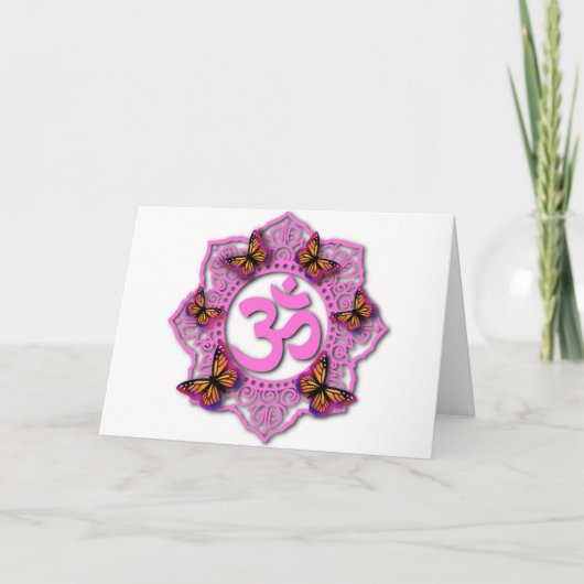 Roze ohm mandala design met Monarch butterflies Kaart (Voorkant)
